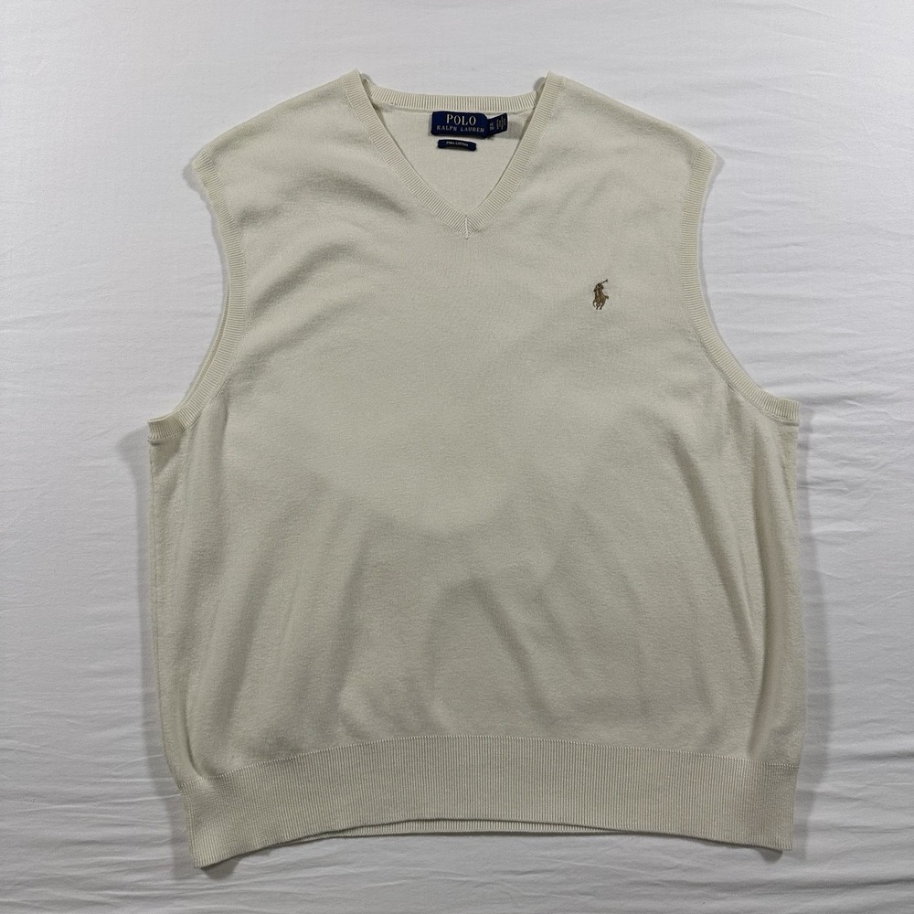 Polo Ralph Lauren Sleeveless Soft Cream Sweater Vest 100% Pima Cotton Size XL